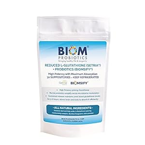 High Potency 500mg Reduced L-Glutathione (Setria Brand) + Probiotic Suppository. Maximum Bioavailable Glutathione Formulation with Powerful Antioxidants. Probiotic Complements The Formulation