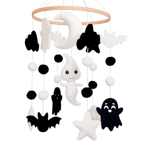 Image of Ghost Baby Mobile, Halloween Mobile for Crib, Goth Crib Mobile for Boys and Girls, Gothic Nursery Mobile for Bassinet, Pack and Play, Ghost, Bat, Moon