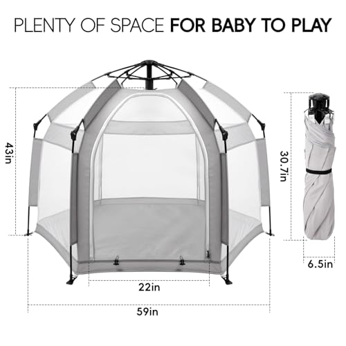 Image of Palopalo Pop Up Baby Beach Tent - UPF50+ Sun Protection Canopy & Mosquito Net, 150D Oxford Ripstop Fabric, Instant Setup Portable Playpen for Indoor & Outdoor Play, Lightweight Pack and Play Yard