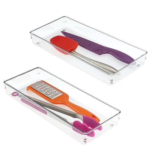Image of InterDesign Linus Kitchen Drawer Organizer - Set of 2 Storage Trays for Silverware and Utensils - Clear