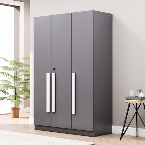 Image of Bniture 3 Door Wardrobe for Bedroom with Lockable Door & Hanging Space | Almirah for Clothes with Elevated Bottom Base | Wardrobe for Storage Cupboard | 3 Years Warranty (Slate Grey, 3 Door