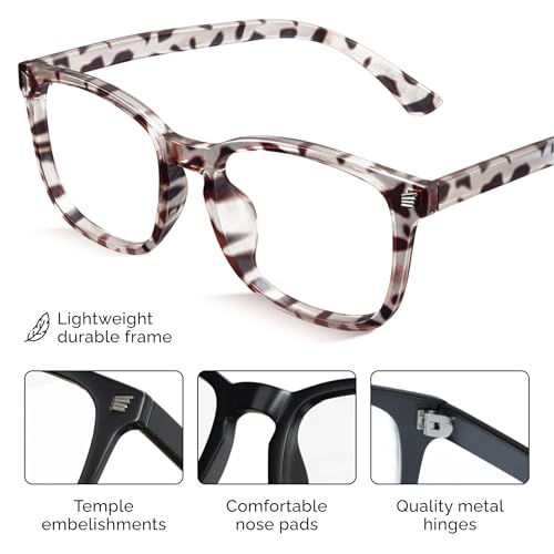 Image of livho High Tech Blue Light Blocking Computer Glasses | Advanced Blue Light Blocking, Screen Fatigue Protection, UV Protection, Black + Clear Gray + Leopard