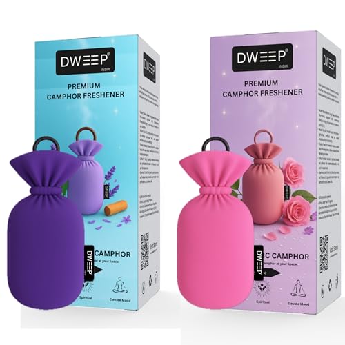 Image of Dweep Organic Camphor Air Freshener Pack of 2 | 100% Camphor Based | Long Lasting Freshener for Car, Wardrobe, Office Cabin, Travel Bag & Bathroom | Natural Odor Control (LAVENDER-ROSE)