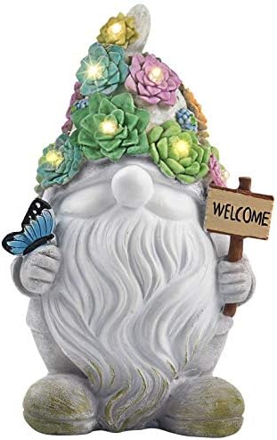 Gnome Garden Statues Outdoor Decor, Solar Gnome Figurines Lights for Garden Decoration Yard Art Gifts with 10 Warm White LEDs