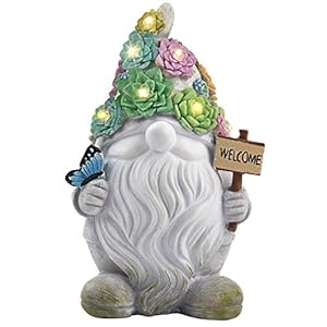 BAYN Gnome Garden Statues Outdoor Decor, Solar Gnome Figurines Lights for Garden Decoration Yard Art Gifts with 10 Warm White LEDs