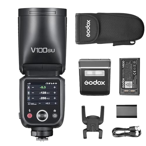 Godox V100-S Camera Flash for Sony,100Ws TTL Round Head Speedlite,400-Full-Power-Flashes,Touch Screen 2.4G Wireless X System for A77II,A99,A77,DSC-RX10,A6000,A7R,A6400,A7RII,A7RIII,A7M3,A9