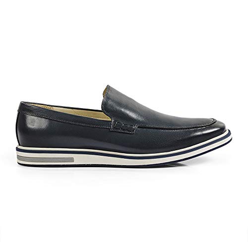 Sapato Casual Masculino Loafer Couro Legítimo Stone Slim Reverso - 1131 - Blue Cor:Azul;Tamanho:40