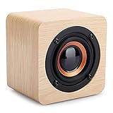 ASHATA Wooden Bluetooth Speaker, Mini Yellow Small Wireless Speaker,Portable Cube USB Bluetooth Stereo Speaker for Travel,Morning Exercise