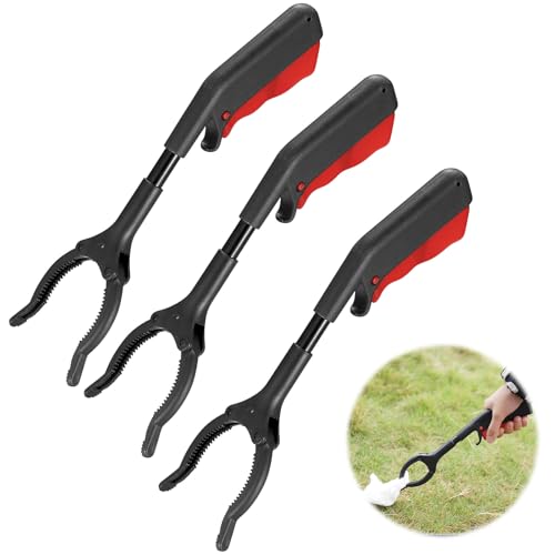 Helweet Pinza Recoge Objetos, Pinzas de Agarre para Personas Mayores, Pinzas de Basura, 3 Piezas Recolectores de Basura Corta, Pinzas de Higiene Portátile, Colección de Basura Aplicable, 28CM