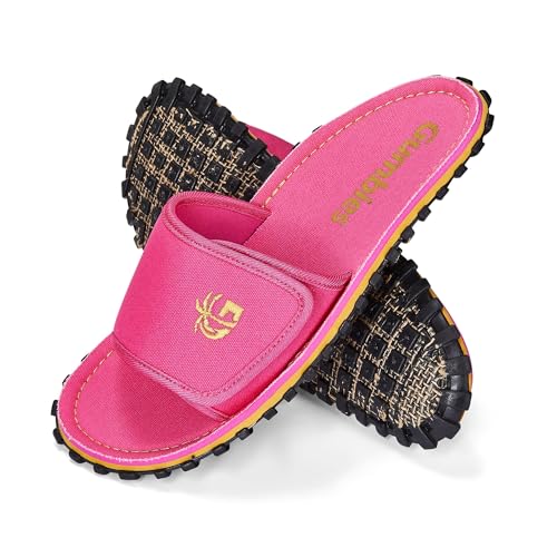 Gumbies Strider Unisex Slides, with Supersoft Cotton Adjustable Strap, Cotton Footbed & Recycled Rubber Sole - Comfort Guaranteed - Pink - EU422