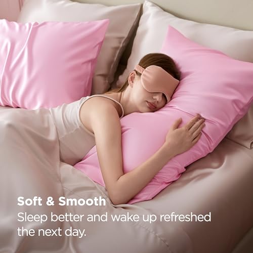 Image of Bedsure Satin Pillowcase for Hair and Skin Queen, Similar to Silk Pillow Cases, Valentine Pillow Covers Set of 2 with Envelope Closure, Pink Room Decor Essentials, Gifts for Women Girls 20x30 Inches