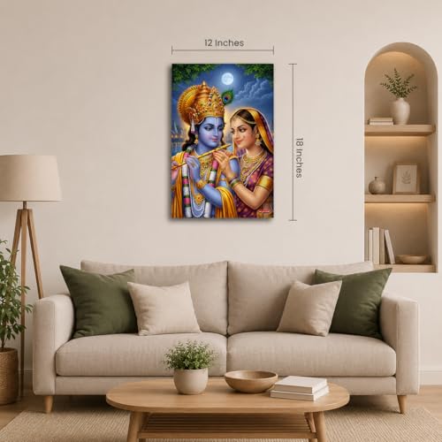 Image of Rangoli Radha Krishna Self Adhesive Poster 12x18 Inch | Divine Hindu God Wall Sticker Poster for Home Temple Pooja Room Living Room Bedroom Decor | Spiritual Devotional Wall Art