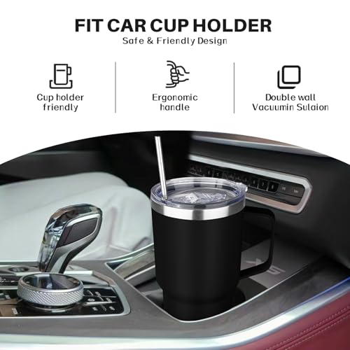 Image of 30 oz Tumbler with Handle, Stainless Steel Insulated Tumbler with Lid and Straw, Double Wall Vacuum Insulated Coffee Mug Tumbler, Insulated Coffee Thermal Cup for Cold and Hot (Black)