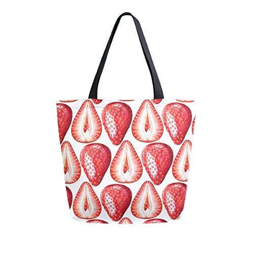 MOFEIYUE Fruit Strawberry Print Canvas Tote Bag Women Large Handbags Reusable Grocery Shopping Bags Casual Shoulder Bags for Travel School Outdoors