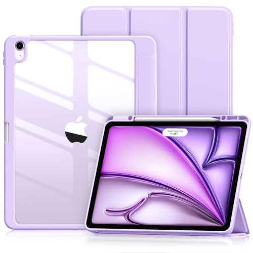 Wenlaty for iPad Air 13 Inch Case M4/M3/M2 (2026/2025/2024) with Pencil Holder Slim Trifold Stand Protective Cover for iPad Air 13 Case with Transparent Back Auto Wake/Sleep -Lavender Purple