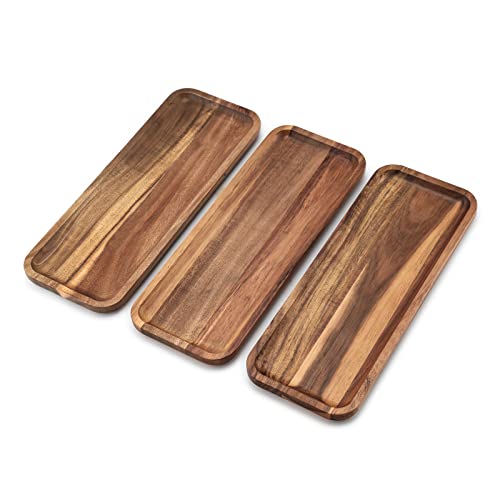 BILL.F Lot de 3 plateaux rectangulaires en bois parfaits pour les aliments, les barbecues, le fromage, les sushis, les collations de vacances, etc Cover