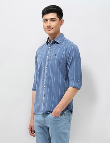 Image of U.S. Polo Assn. Denim Co. Indigo Striped Corduroy Slim Fit Men's Shirt