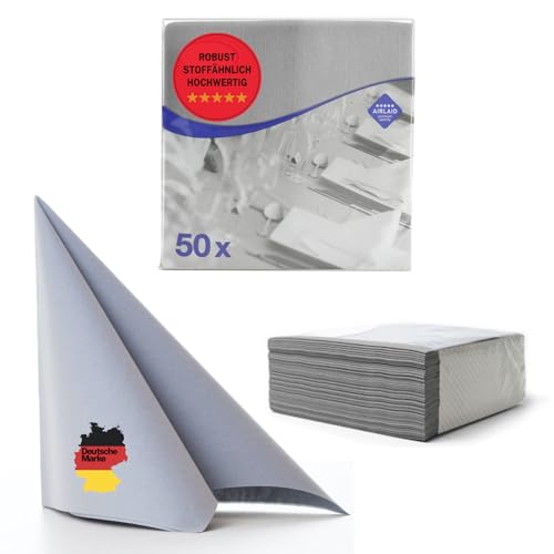 50 Aroba Airlaid Servietten Stoffähnlich 19 FARBEN 40x40 cm 1/4 Falz Hochwertige Hochzeitsservietten, Stoffoptik, für Geburtstag Hotel Catering Feiern Weihnachten Hochzeit Grau