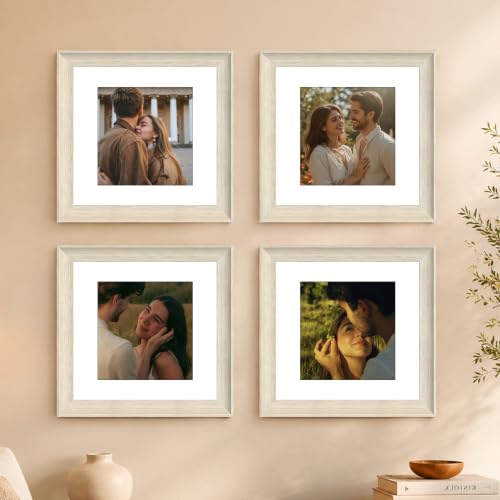 Image of Art Street Wooden Photo Frame for living room, Aesthetic Cave Design Photo Frames for Photograph, Art Work, Certificates Set of 4 (10x10 Inch, White)