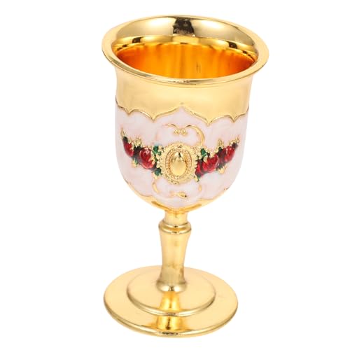 KICHOUSE Copa De Vino De Aleación Con Relieve y Diseño Incrustado Resistente y Reutilizable Copa De Cáliz Para Bar y Fiestas Patrón Floral Dorado Blanco y Rojo Elegante y Segura Para Bebida