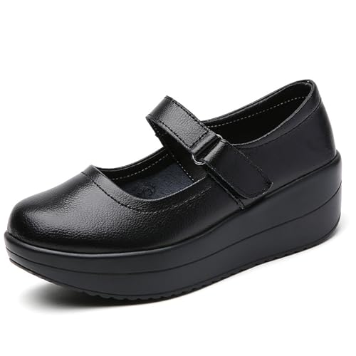EnllerviiD Women's Mary Jane Platform Round Toe Ankle Strap Low Heel Chunky Uniform Dress Wedge Walking Shoes Comfort Nurse Shoes