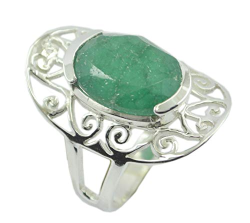 Bague émeraude indienne véritable et anneau argent 925 massif