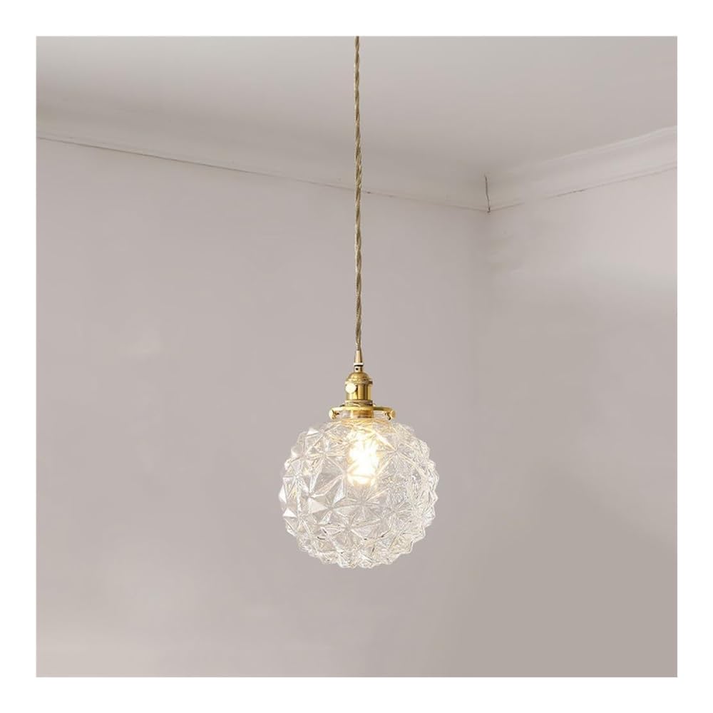 Luxurious Chandelier, Simple Modern Brass Art Hanging Light Retro Water Pattern Glass Chandelier E26 Indoor Adjustable Lighting Fixture Compatible