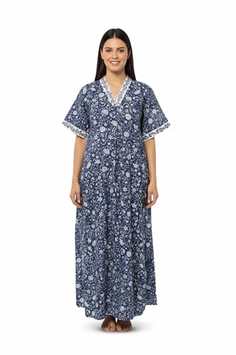 Image of NIHSAMAH Cotton Nighty for Women - Embroidered & Printed Stylish Night Gown, Comfortable Sleepwear Long Nightwear, Maxi