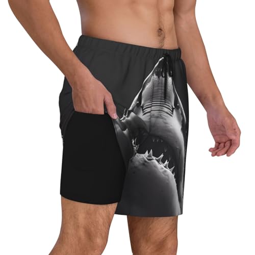 Black and White Shark Funny Men's Swim Trunks Board Shorts Quick Dry-2