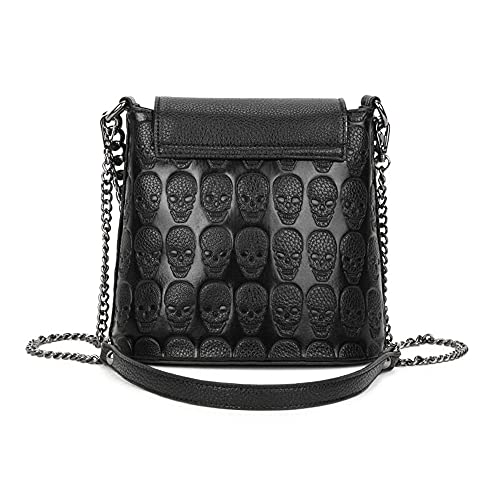 Image of YAQUNICER Women Skull Purses PU Leather Chain Handbags Satchel Hobo Shoulder Crossbady Bags with Metal Pendant-Black 3
