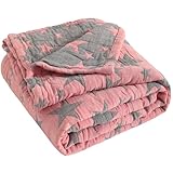 NTBAY 3 Layer Toddler Blanket, Muslin Cotton Jacquard Bed Blankets, Lightweight Thermal Baby Blanket, Super Soft and Warm Crib Blanket for All Seasons, Decoration Gift, 30'x40', Red and Black Star