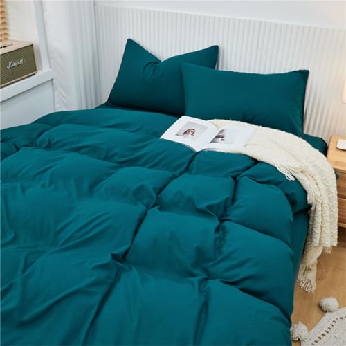 Odot Solid Color Duvet Cover 150x200cm 180x220cm 200x230cm, Simple Style Stylish Microfiber Quilt Cover with Zipper Closure Duvet Covers Soft Comfortable Breathable Bedding (Dark Green,180x220cm)