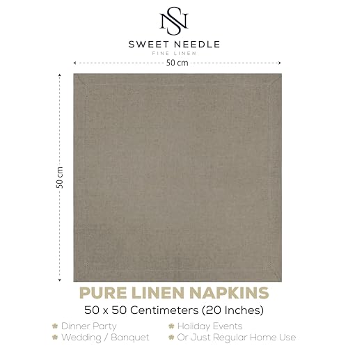 Sweet Needle 100% Pure Linen Napkins with Hemstitch Natural - 50x50 CM, 50 x 50 cm (Set of 12) - Image 2