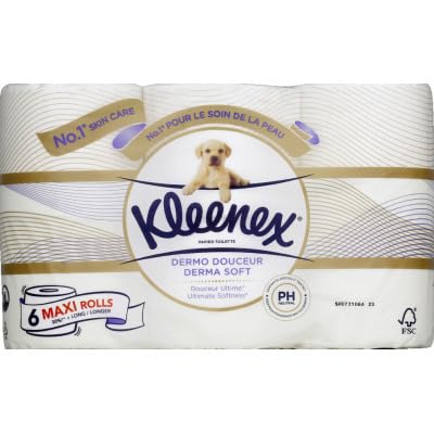 KLEENEX Dermo Douceur - Papier Toilette (4 paquets de 6 rouleaux) - triple épaisseur - 100% de fibres naturelles - sans parfum - ni colorant