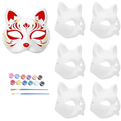 Wenyue 6 Pièces Chat Masques Pâte Pulp Masque Peint masques vierges en papier Masque De Chat Bricolage pour Cosplay Cotillons Accessoire De Mascarade（Apportez des peintures et des pinceaux）
