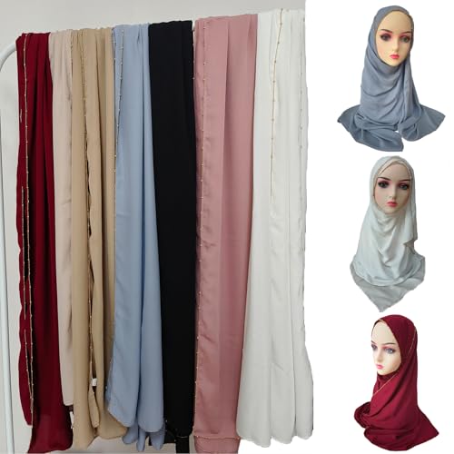 Premium Hijab Head Scarf Metal Bead Chain Hijabs Silk Feeling Hair Wraps with Gold Glitter Beads for Muslim Women3