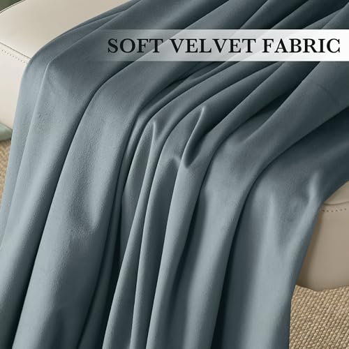RYB HOME Dusty Blue Velvet Drapes for Baby Boy Bedroom, Thermal Insulated, Light Blocking, Floor-Length Back Tab Velvet Curtains for Modern Home Decor, 52" W x L90 L, 2 Panels Set by RYB HOME - Image 4