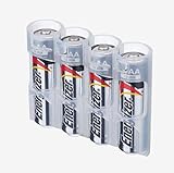 Storacell by Powerpax SlimLine AA Battery Caddy, Clear, Holds 4 Batteries
