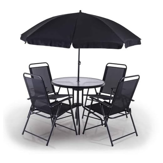 Practixx Salon de Jardin pour Balcon PX-BS-1 – Salon de Jardin 4 Personnes – Ensemble Table et 4 chaises de Jardin – Parasol Inclus – Résistant aux intempéries et aux UV