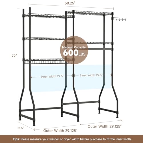 Image of Golpart Over Washer and Dryer Shelves,Heavy Duty Laundry Room Storage Organization Clothes Drying Rack,5 Tier Adjustable Height Wire Shelving and Wire Basket with Hanger Rod&Hook,Space Saving Shelf