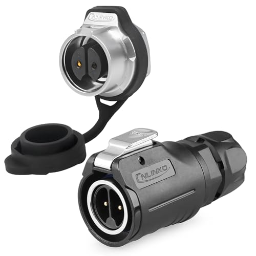 CNLINKO LP-16 2 Pin Circular Aviation Connector Kit Male Plug and Female Socket M16 IP68 Waterproof, PBT Plastic Shell Quick Plug (2 Pin Single Set)