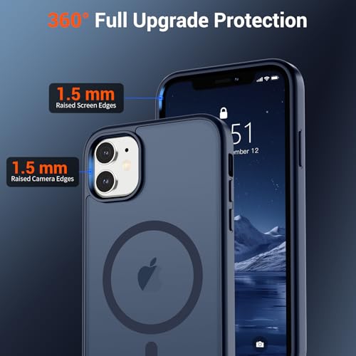 Image of SUPFINE Magnetic for iPhone 12 Case /iPhone 12 Pro Case with Screen Protector (Compatible with MagSafe)(Military Grade Drop Protection) Translucent Matte Shockproof Phone Cover,Dark Blue