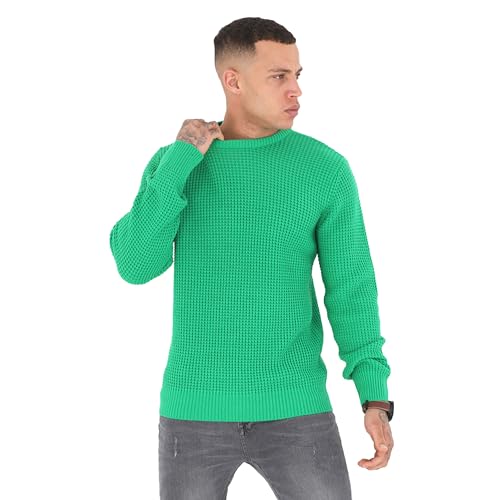 BRAVE SOUL Mens Knitted Jumper Crew Neck Long Sleeve Fashion Casual Jumper for Men,Green Colour, Size- S
