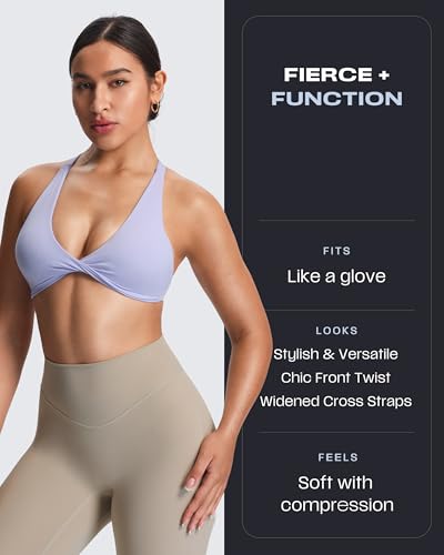 Image of Aoxjox Women's Satara Low Impact Sports Bra | chic front twist, widened cross straps, medium support,breathable fabric, workout fitness yoga crop tank, gym essential