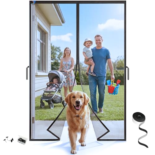 Magnetic Screen Door 74'' x 81'', Heavy Duty Fiberglass Screen Mesh for Summer Use,Hands-Free, Pet & Kid Friendly for Patio Sliding & Front Doors (Gray Summer Screen, Fit Door Size 72''x80'')