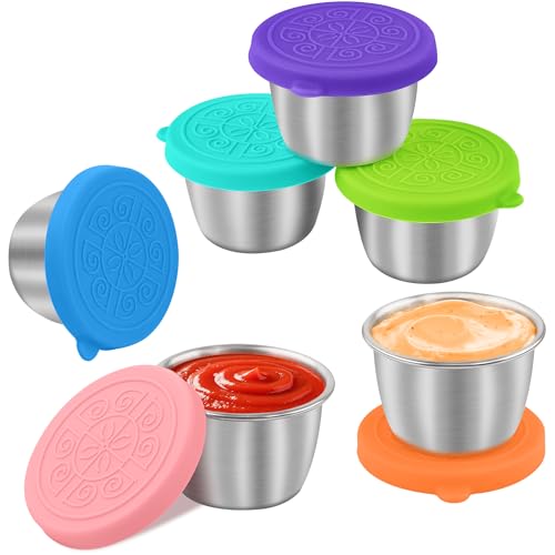 LIEMAND 6x2.7 oz Salad Dressing Container to Go, Leakproof Reusable Stainless Steel small container with lid,Sauce Containers for Lunch box,Picnics,Travel,Office and Meal Prep