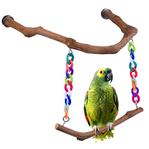 Bird Swing Toys Standing Bird Perch with Natural Grape Wood U Shape Hangable Birdcage Accessories Birds Chewing Toy for Budgerigars Parakeets Cockatiels Conures Lovebirds Finches (1Pack)
