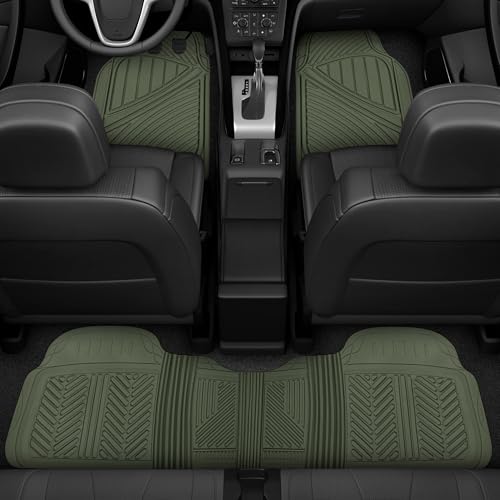 Image of Motor Trend FlexTough Performance All Weather Rubber Car Floor Mats - 3 Piece Floor Mats Automotive Liners for Cars Truck SUV, Heavy-Duty Waterproof (Green)