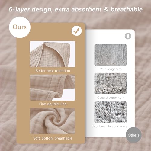 Image of SWEET DOLPHIN Muslin Hooded Baby Bath Towels - 2 Pack 100% Cotton Towel for Babies, Infants, Toddlers - 32x32Inch - Highly Absorbent and Newborn Essential, Ivory and Brown