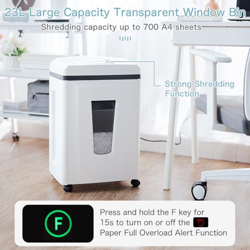 Kalopsia Aktenvernichter Mikroschnitt: 1*1mm P7 Hochsicherheits Aktenvernichter für Büro Heim 6 Blätter 56 dB Papier Schredder Geräte für Kreditkarten/Heftklammern/CD/DVD Läuftt 25Min mit 23L Behälter